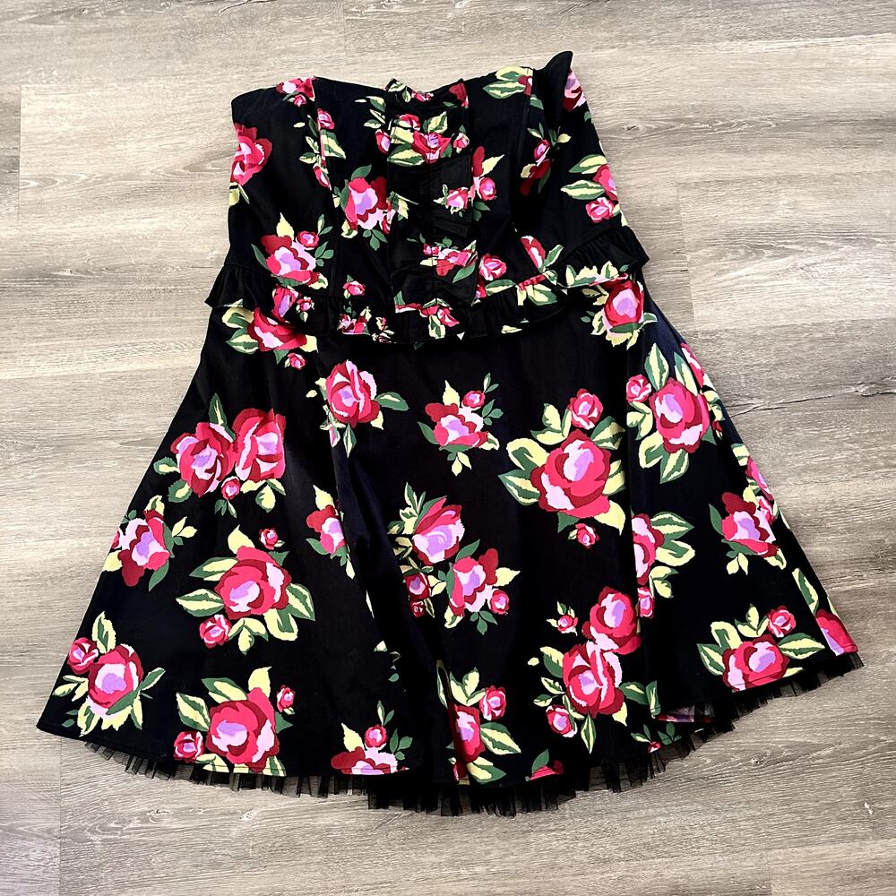 Torrid Floral Pink Black Dress Ruffles Knee Length Tulle Plus Size 16 Strapless